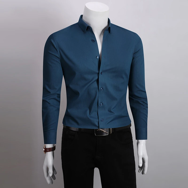 衬衫男长袖纯色春秋高级感商务休闲抗皱免烫男士正装轻奢痞帅男装