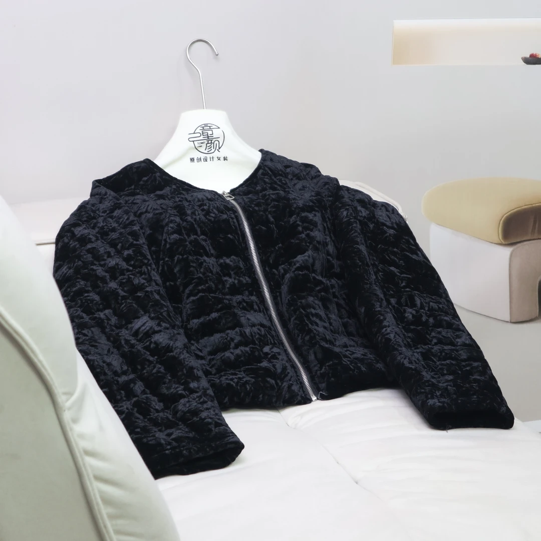 【13008】高品质原创设计黑色百搭植绒外套星
