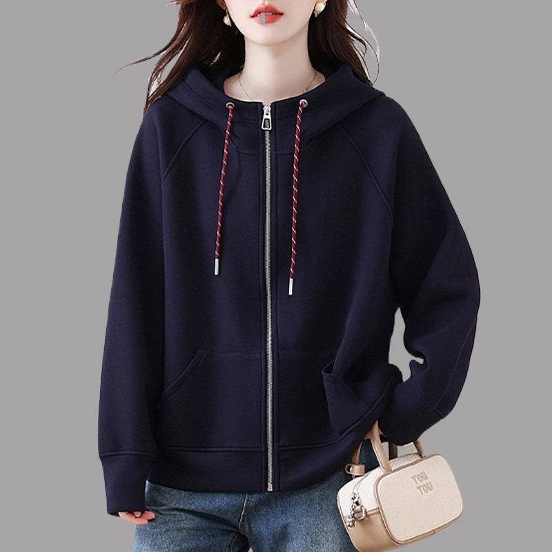 2025秋季新款女连帽卫衣外套时尚减龄大码宽松显瘦拉链开衫上衣