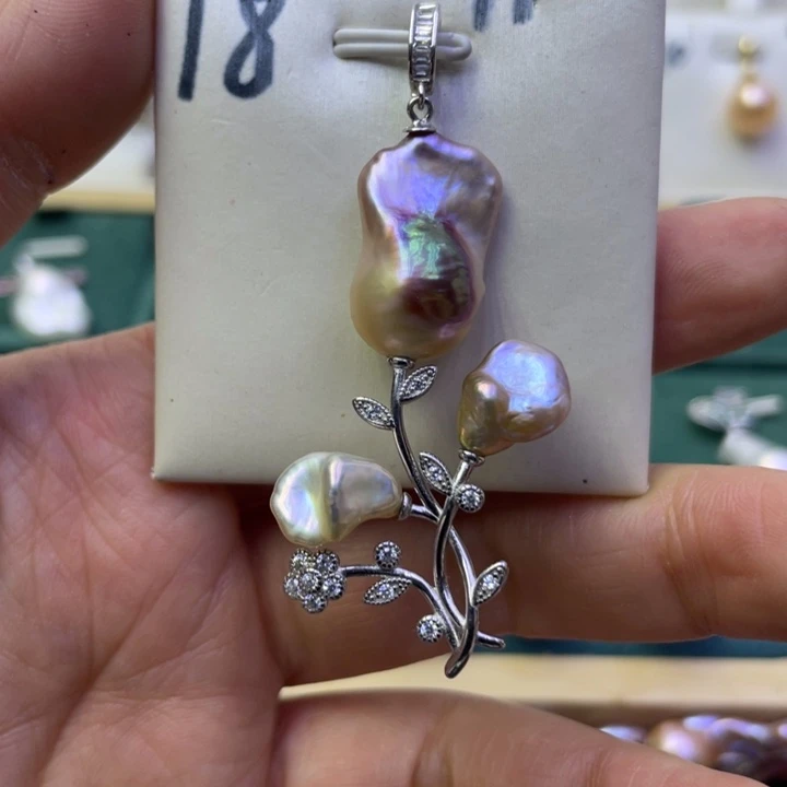 淡水珍珠吊坠(不含链)银S925镶嵌