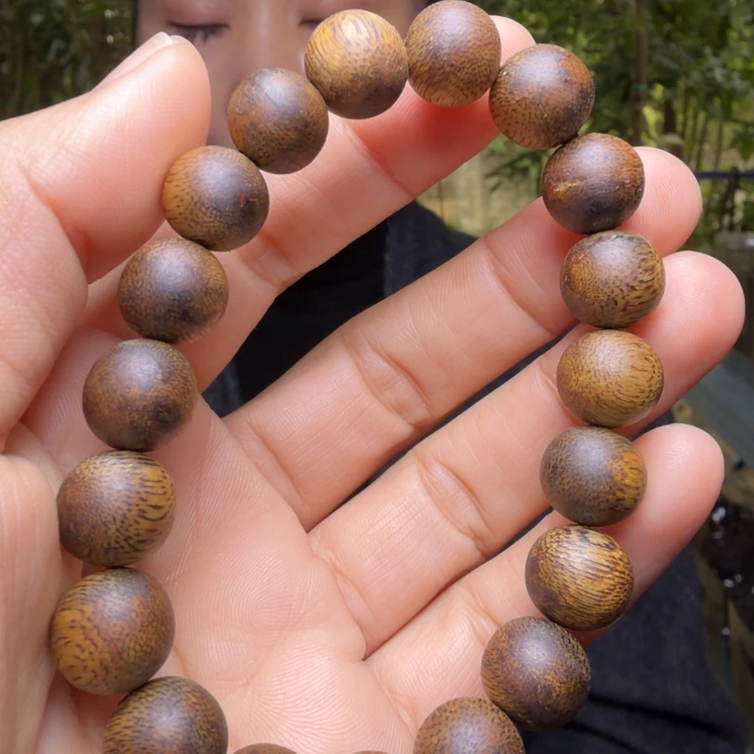 手串沉香老白奇金丝黄红油圆珠单圈一条1.1mm