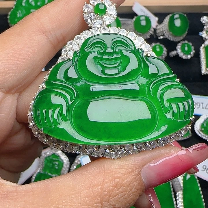 翡翠颈饰银S925镶嵌弥勒佛