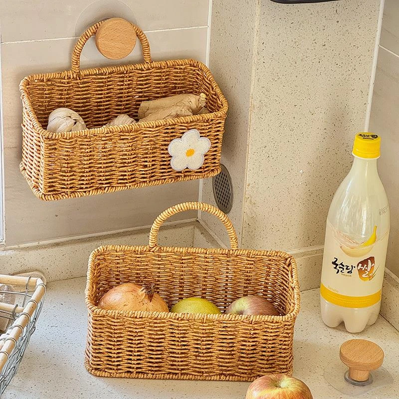 葱姜蒜收纳筐大蒜生姜挂篮鸡蛋篮水果篮厨房壁挂置物篮仿藤编织篮