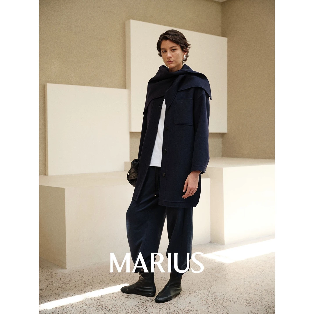 MARIUS"衬衫大衣"双面呢简洁无领衬衫式大衣