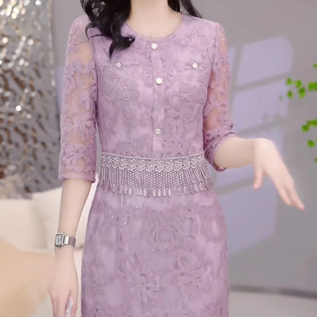 高级巴黎纱气质假俩件礼服裙2025夏季新款优雅镂空刺绣修身裙子女