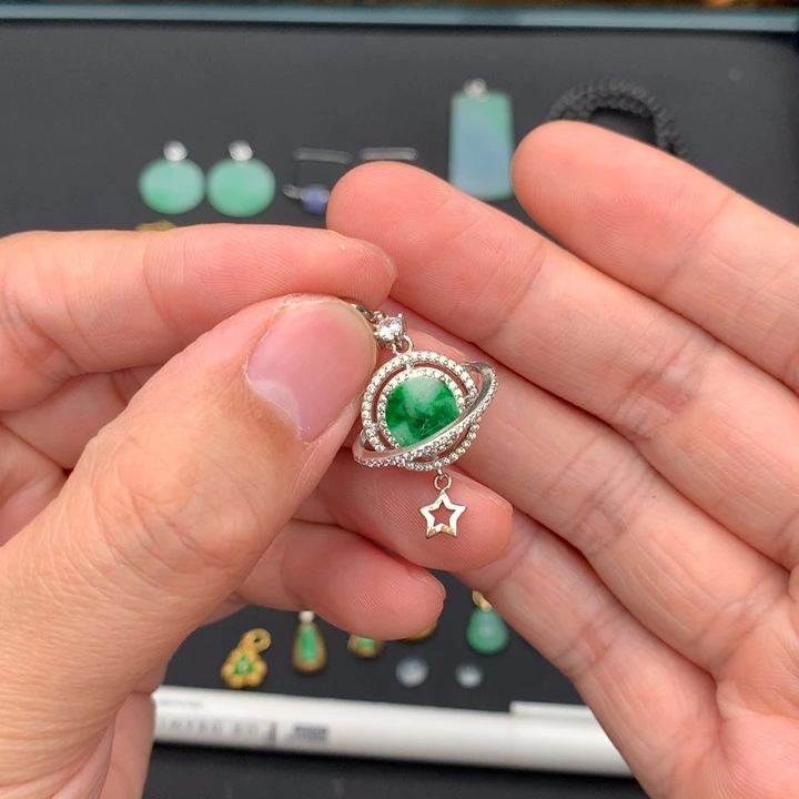 翡翠银S925镶嵌吊坠(不含链)