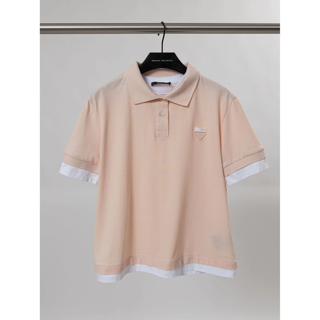 【FELOCCA】减龄春款时尚假两件polo领短袖上衣CC2482