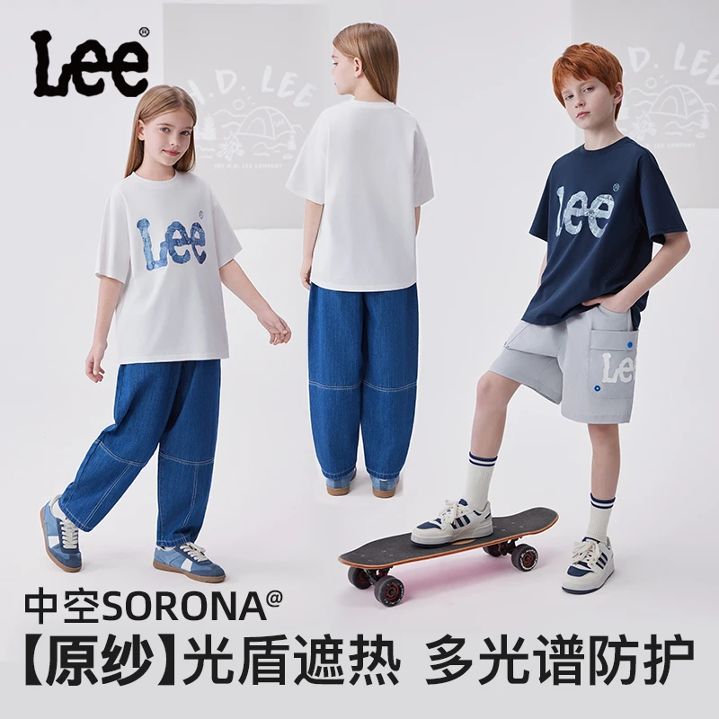 Leekids潮流夏季休闲时尚宽松儿童印花圆领t恤