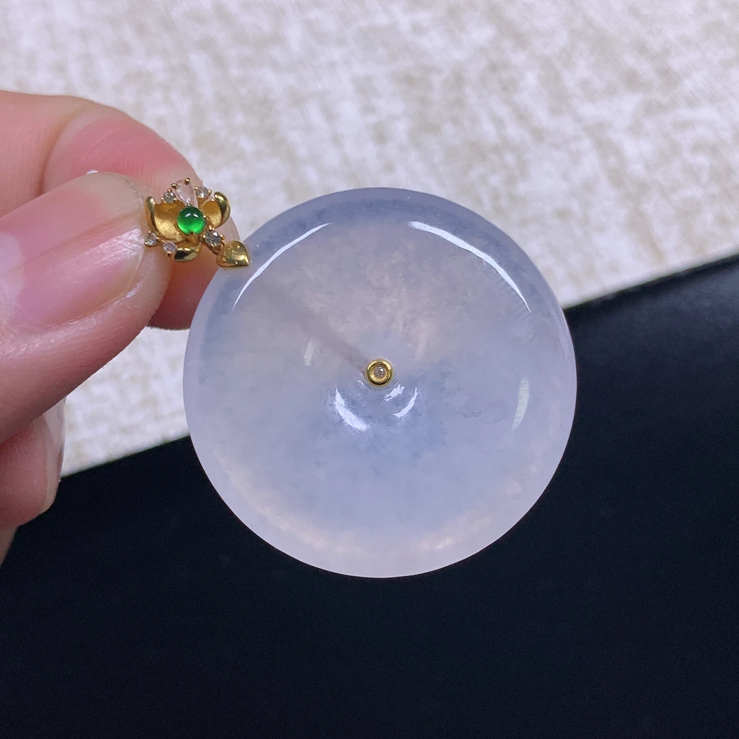 缅甸天然A货翡翠18k金镶嵌冰种怀古平安扣吊坠39x31.3x6.1