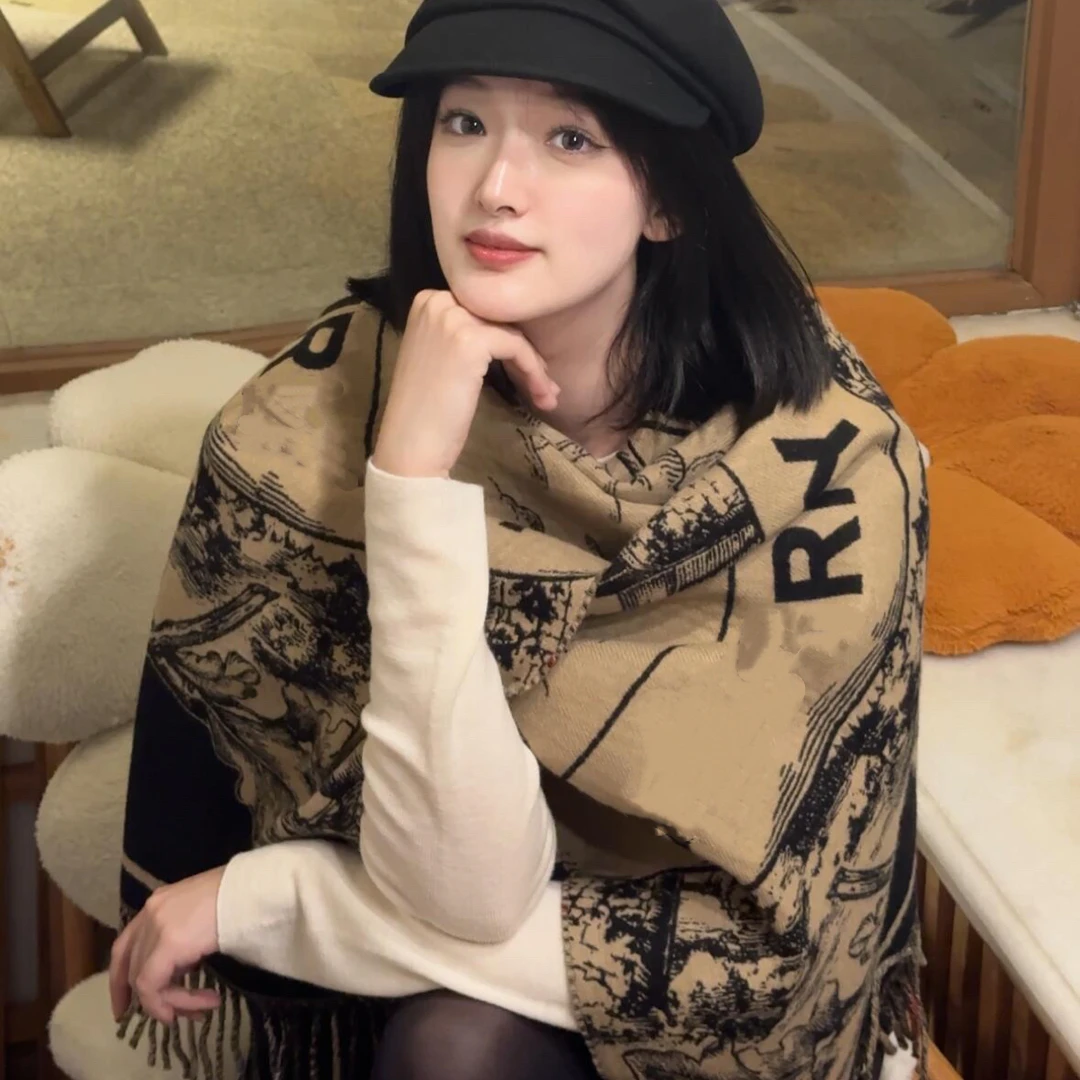 高品质保暖双面羊绒围巾女百搭马马披肩复古气质大披肩女