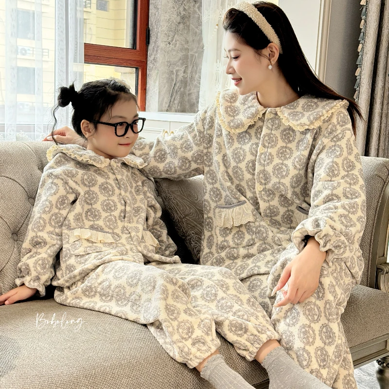 【500克雪尼绒】冬季新款保暖亲子家居服韩版儿童睡衣加绒加厚25019