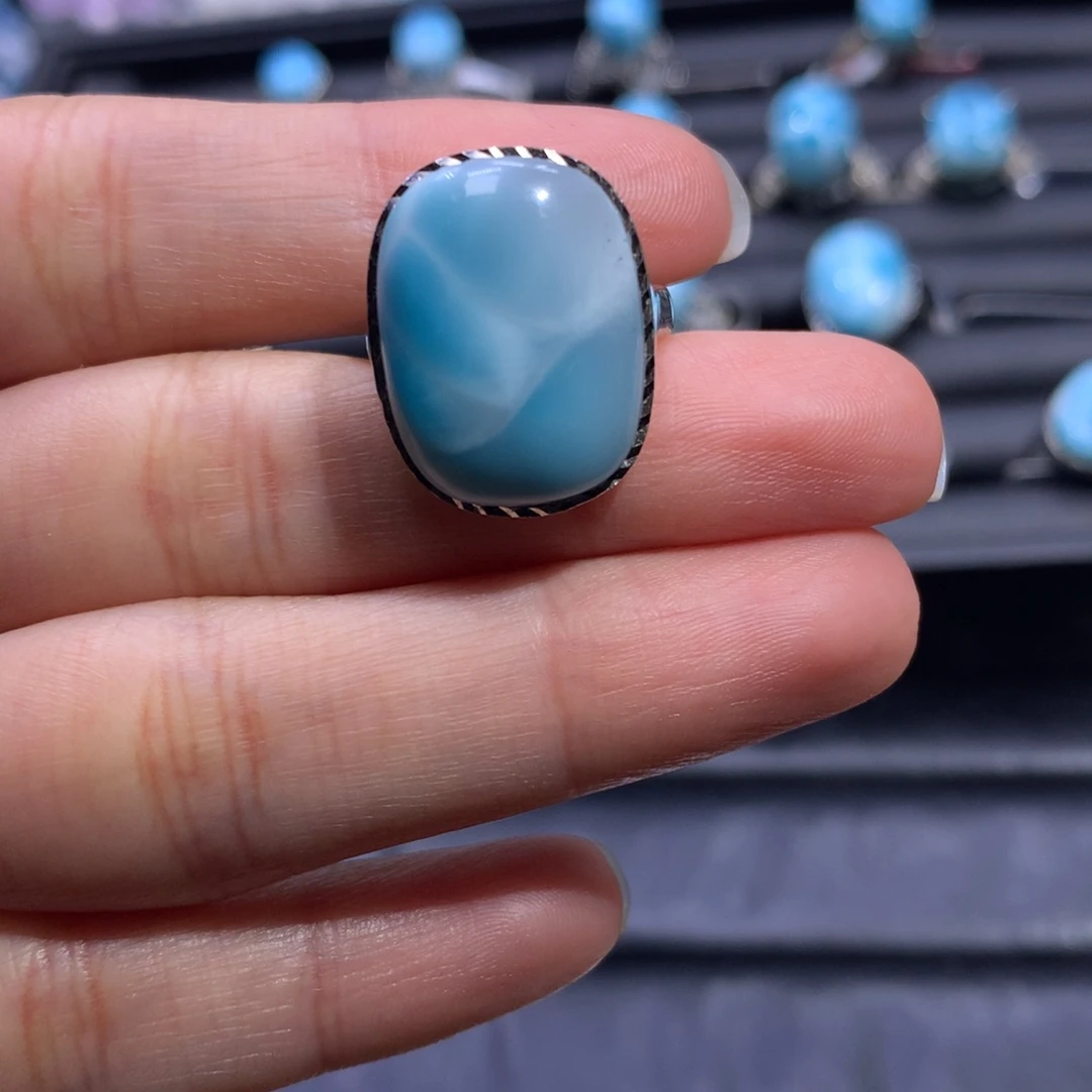 针钠钙石（海纹石）银S925镶嵌戒指方糖戒指色差略异