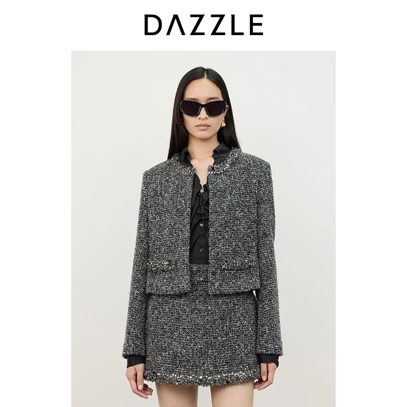 DAZZLE地素奥莱 短外套2024冬季新款粗花呢短外套2I4F422