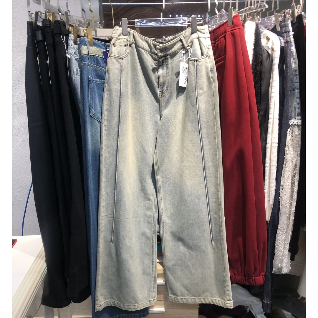 KIKI严选：81259-范希家欧货新款原创小众简约高腰休闲阔腿牛仔裤