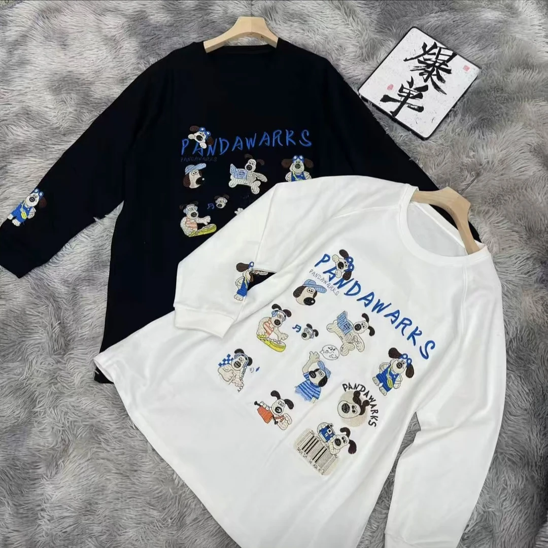 大码女装秋冬新款重工时尚潮流小狗刺绣卫衣3068