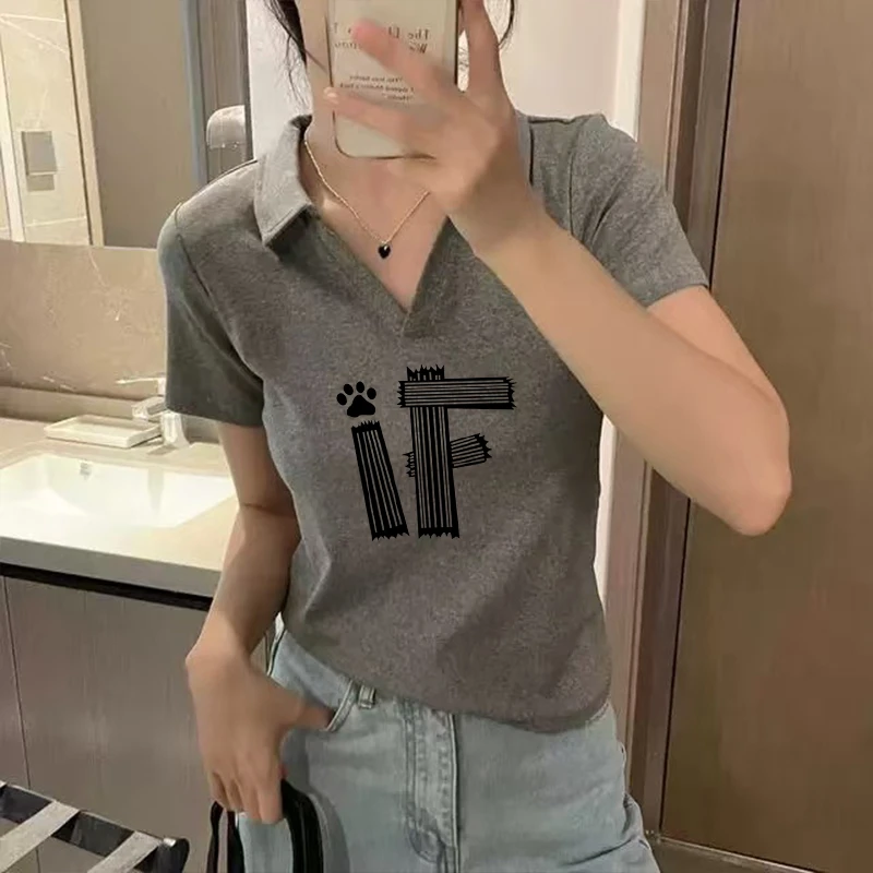 正肩polo领短袖t恤女夏季新款显瘦设计感小个子短款洋气时尚上衣