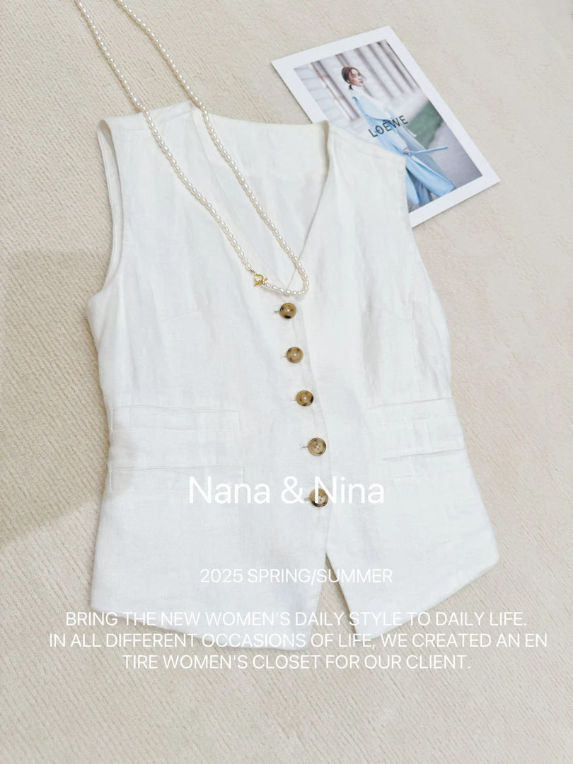 休闲风都市风时尚气质礼服背心无袖夏季麻料马夹百搭外穿