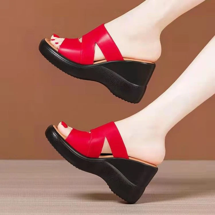 高跟坡跟凉拖鞋女2025夏季新款松糕厚底防水台女式外穿大小码拖鞋