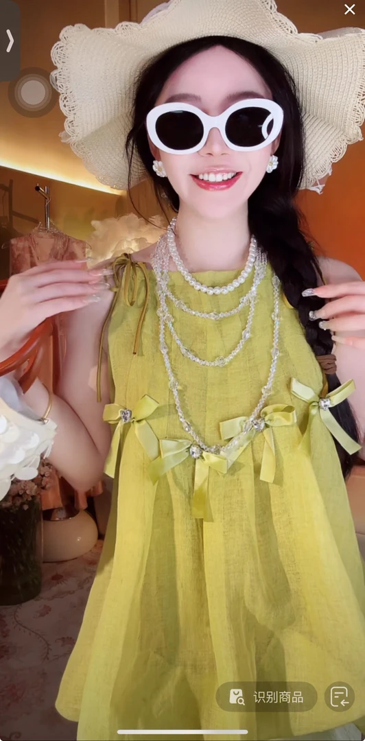 [崔]D0170 法式蝴蝶结无袖吊带背心女夏季设计感小众别致蓬蓬上衣