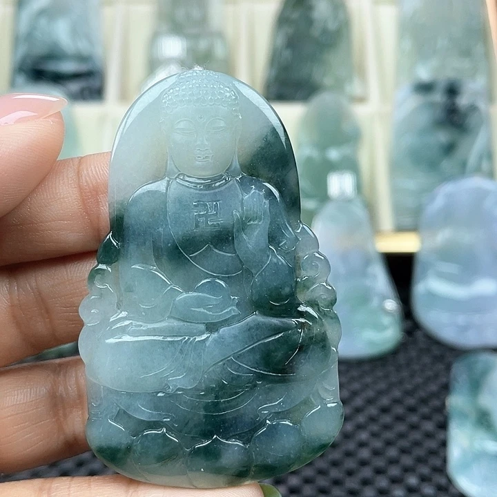 颈饰未镶嵌翡翠天然缅甸翡翠A货，阿弥陀佛