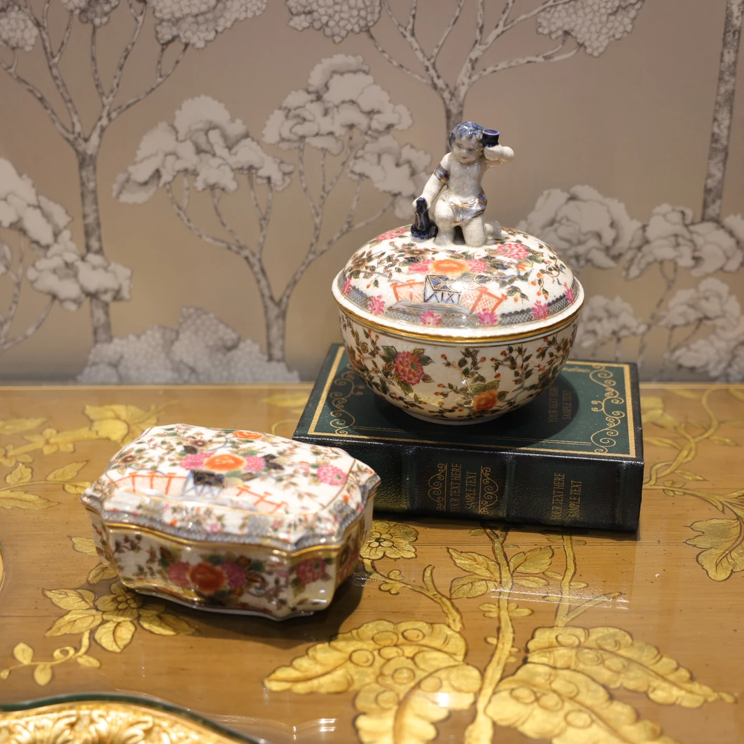 知潇家居/全瓷花绘天使盖盒/零食坚果储物罐/杂物收纳/首饰收纳