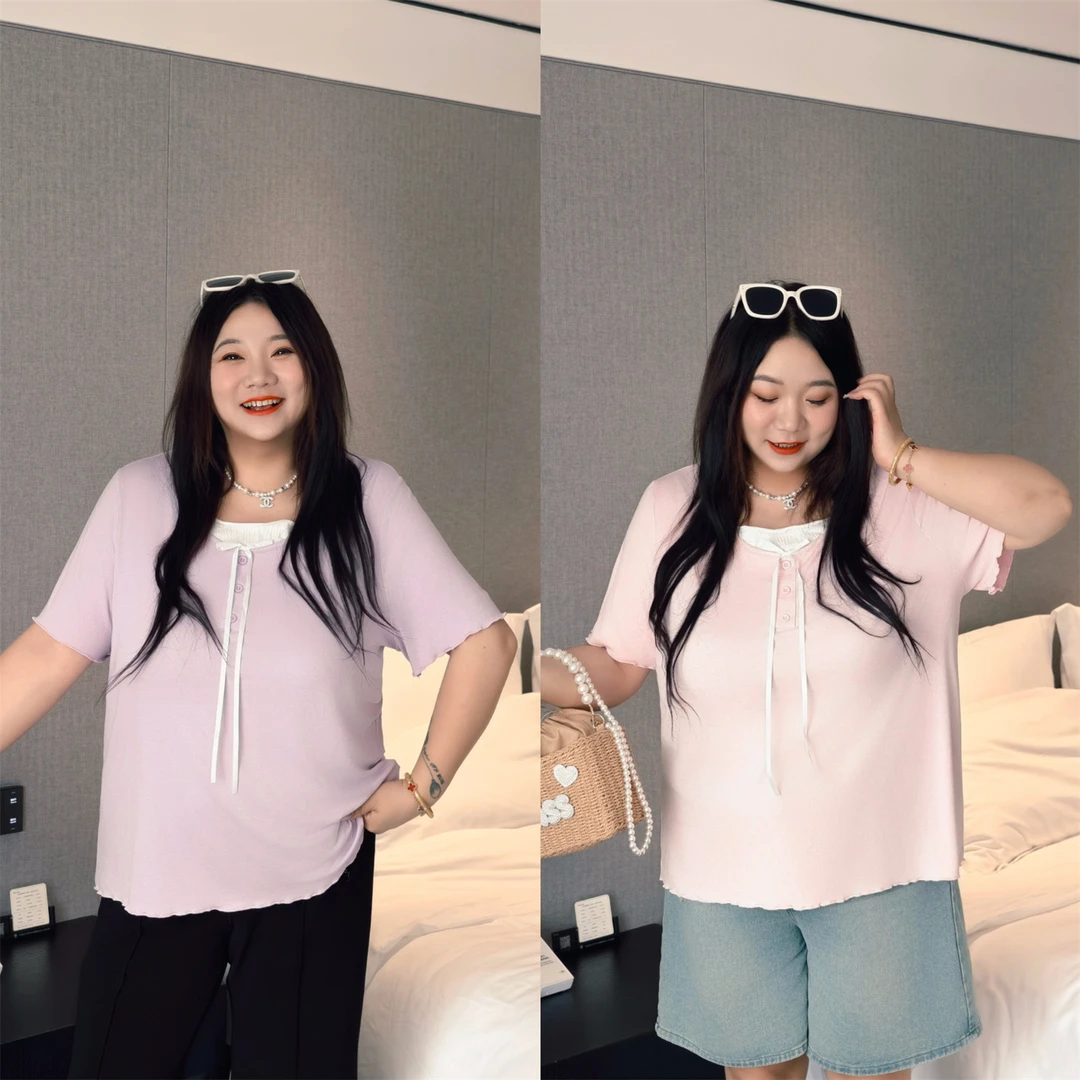 断码捡漏H落樱轨迹 / 莫代尔法式木耳边俏皮少女感T恤15255花契