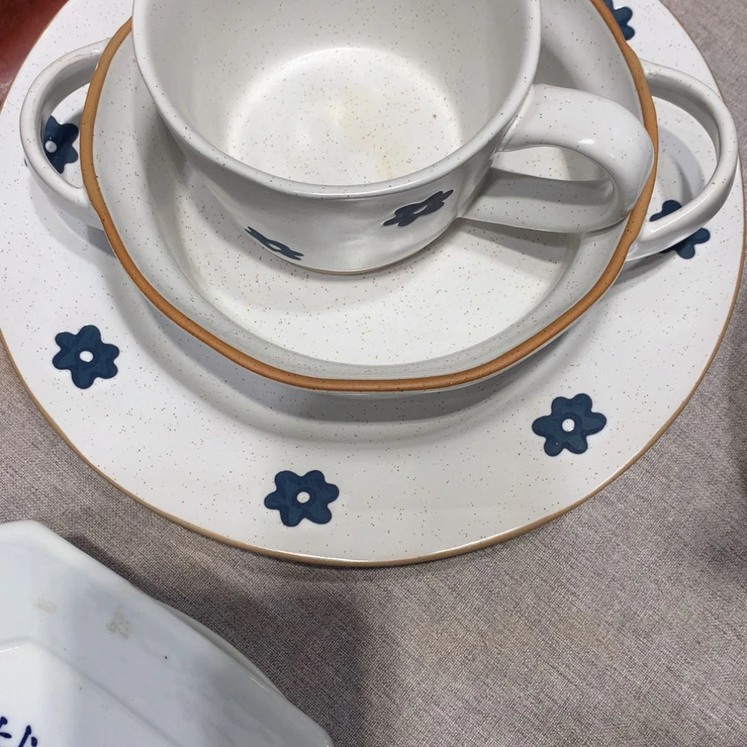 陶景德镇粗陶复古盘碗微瑕3件