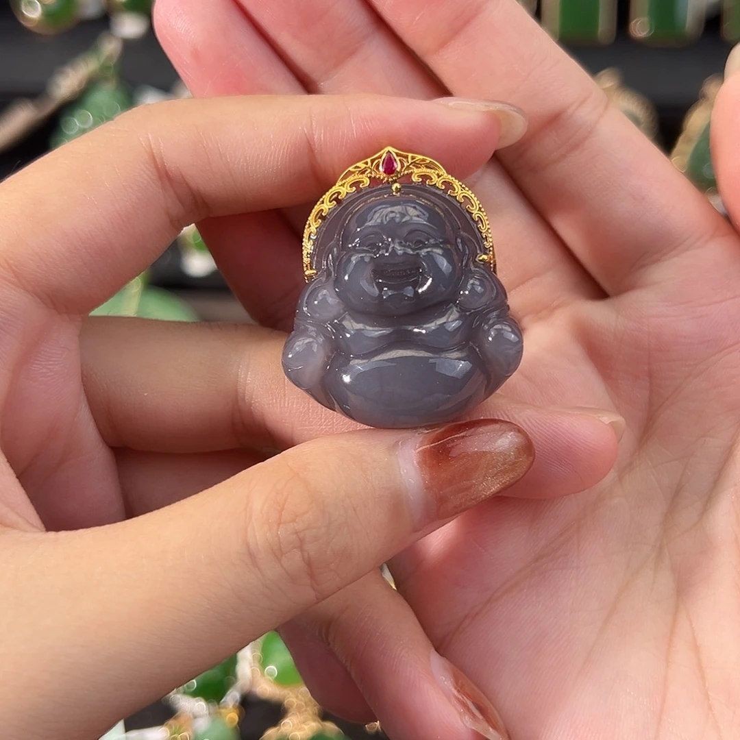 和田玉18K金镶嵌吊坠(不含链)