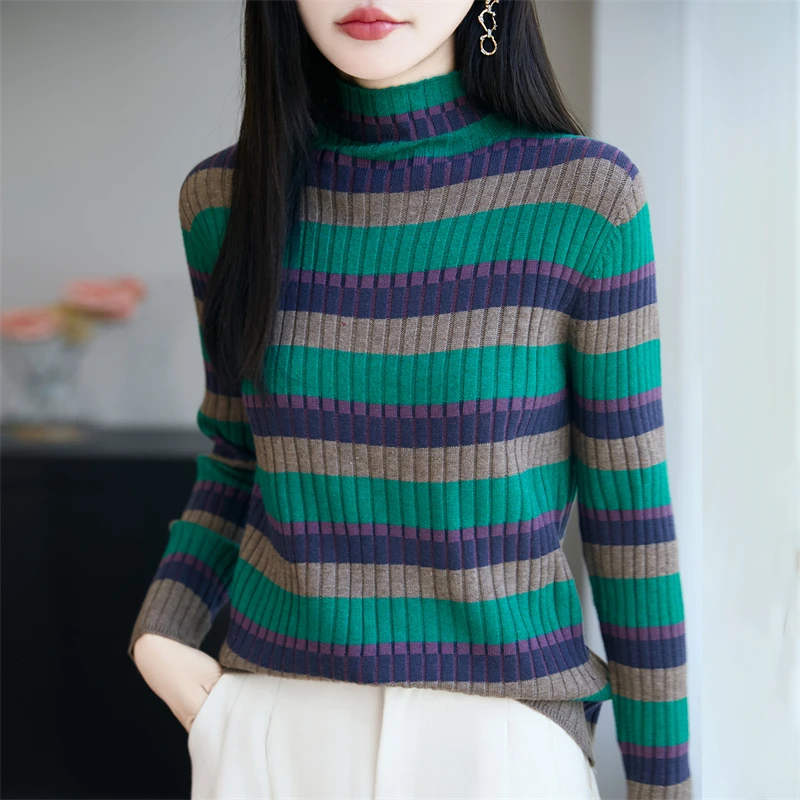 哥弟阿玛施正品法式条纹羊毛针织衫女内搭半高领25新款格雷风叠穿