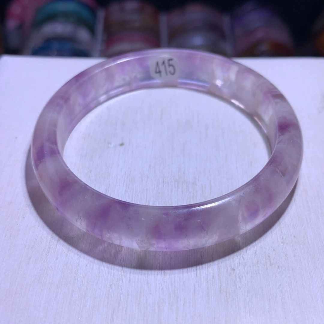 水晶手镯银S925镶嵌紫兔毛60.5圈415