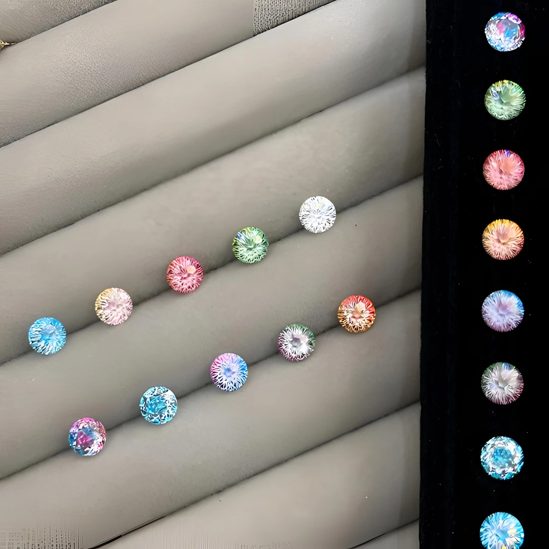 钛钢锆石耳饰 超闪天火切耳钉钛钢耳钉镭射饰品精致彩色6mm百搭