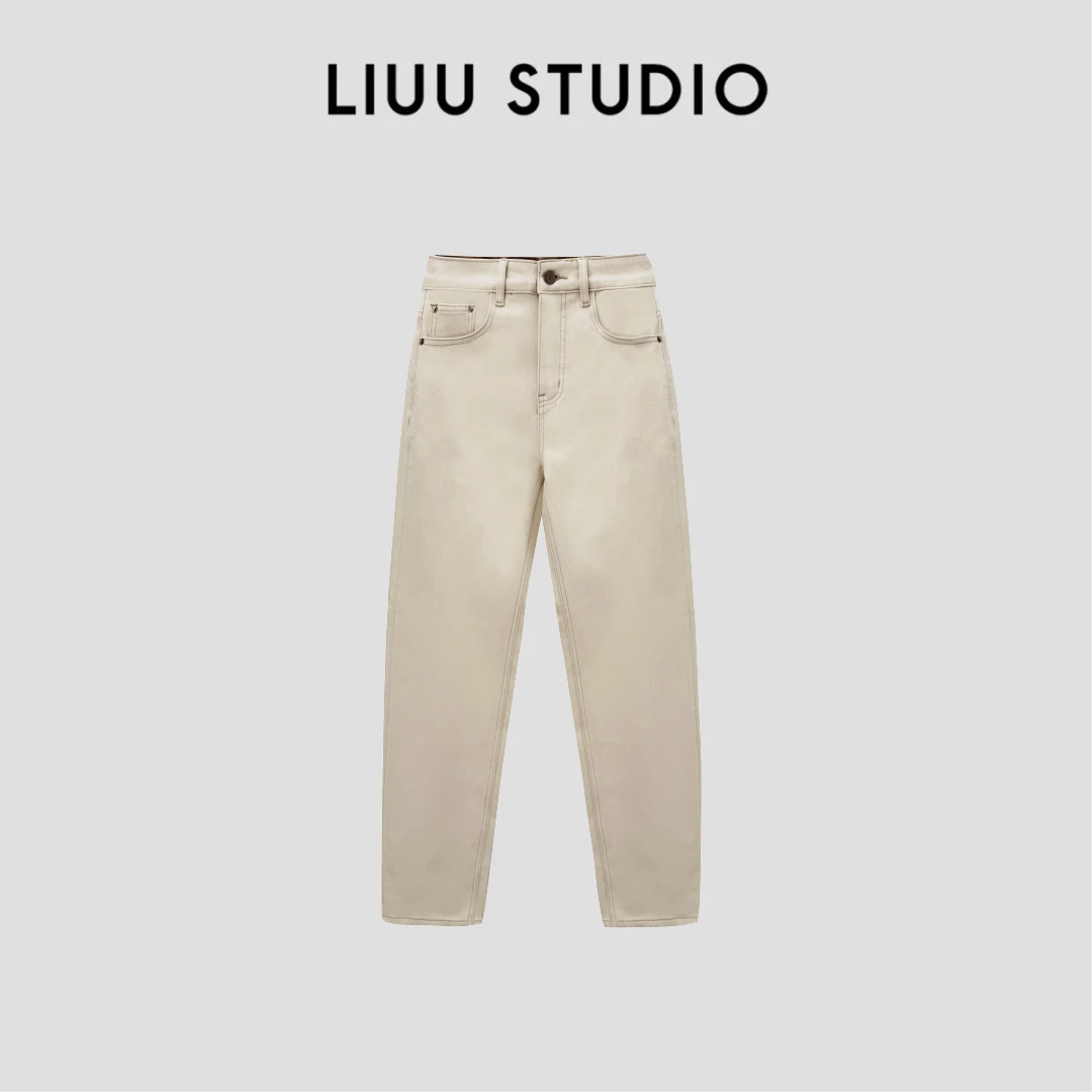 【LIUU】轻松穿出慵懒风 | 保暖冬日 米白色拼格子内绒休闲牛仔裤