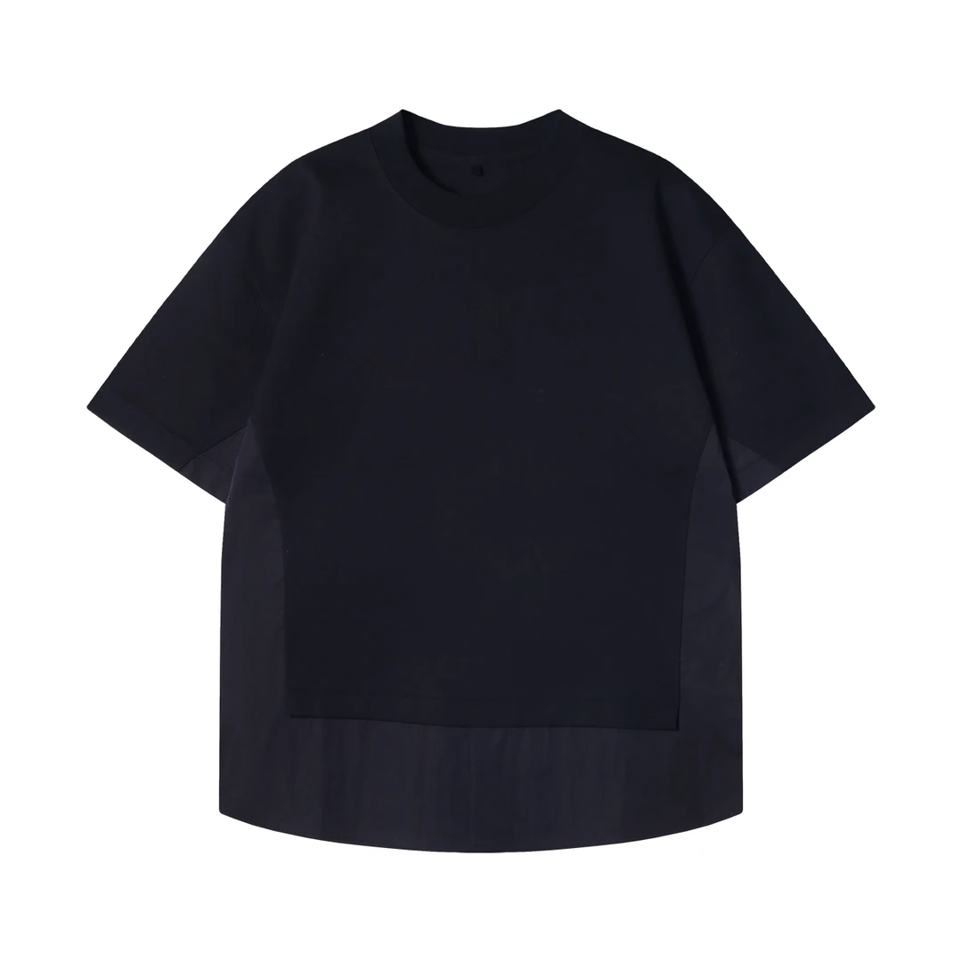 夏季高级感新款韩版简约纯色拼接圆领短袖T恤休闲百搭时尚上衣