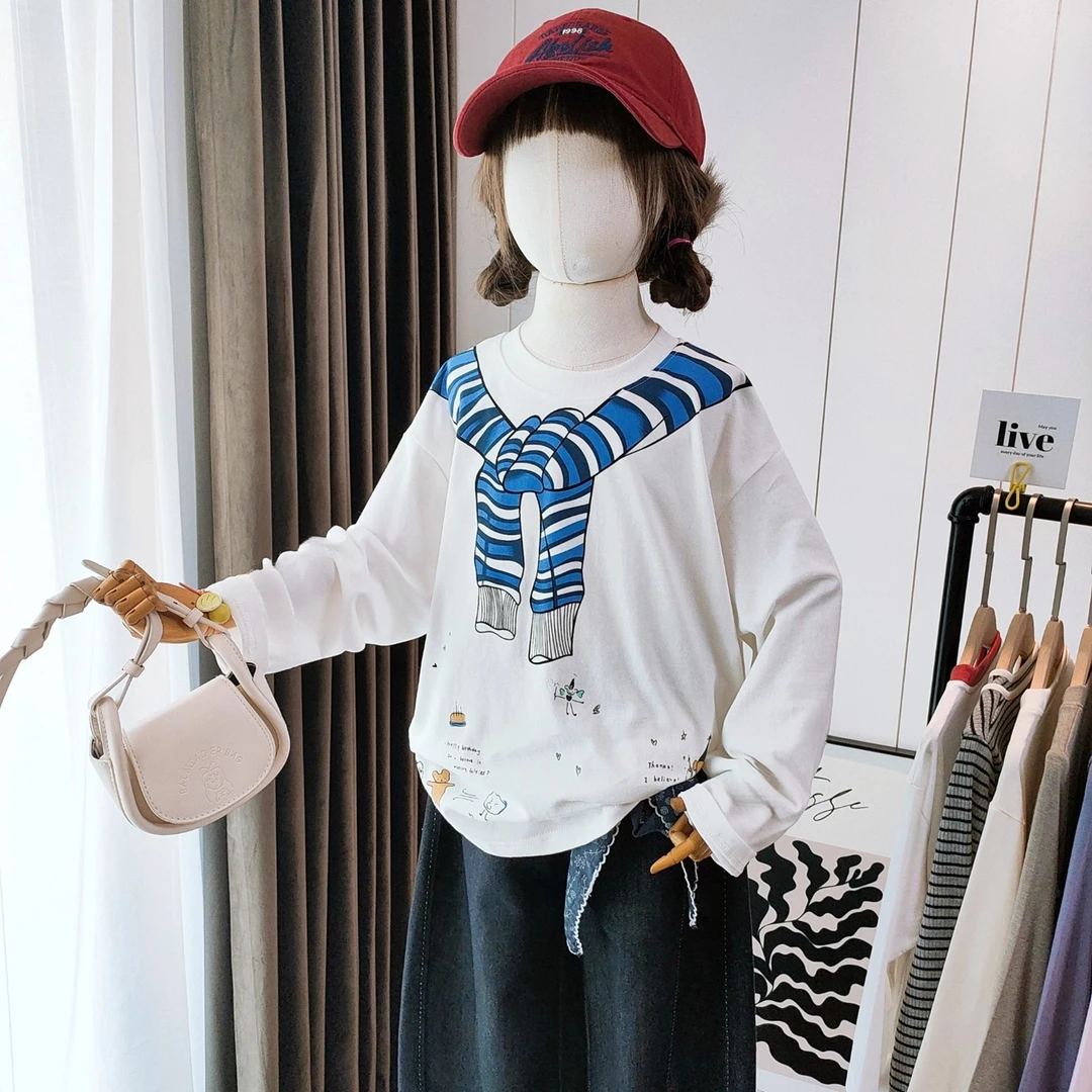 2025秋新款洋气女童披肩卡通印花卡通长袖T恤打底衫休闲宝宝男童