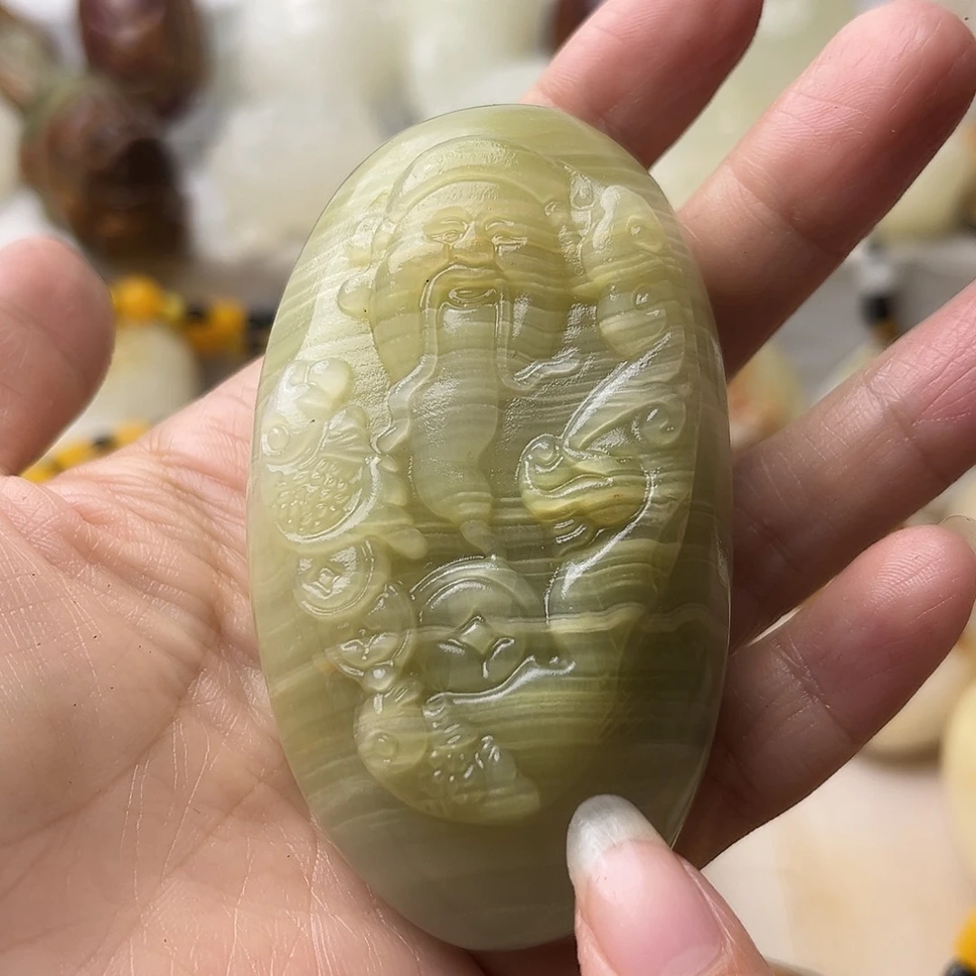 石材方解石手把摆件不退换财神