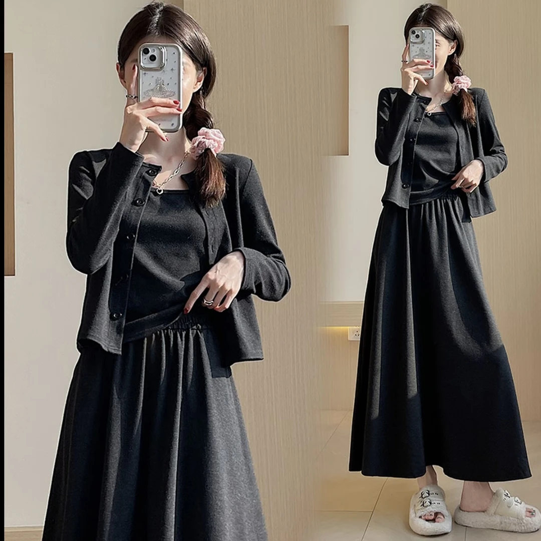 【现货+运费】2025时尚显瘦气质裙子三件套裙子+吊带+开衫套装