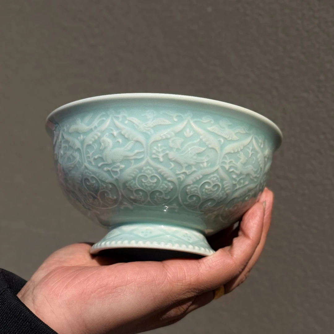 长安知己耀州窑青瓷「唐字款5.5英寸花舞大唐高足碗」米饭碗茶点碗