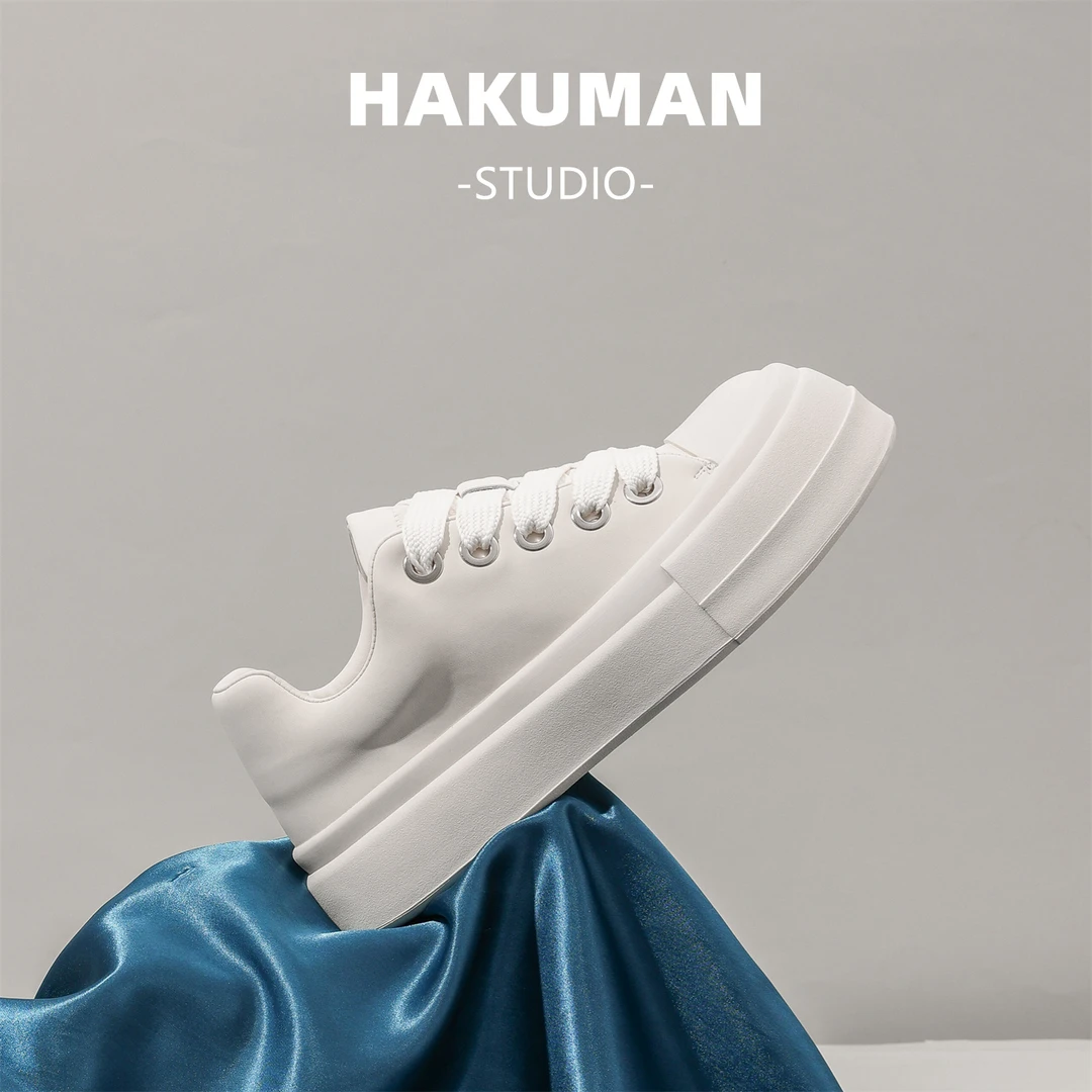 HAKUMAN秋冬款小白鞋男板鞋小众潮流简约系带透气软底ins增高百搭