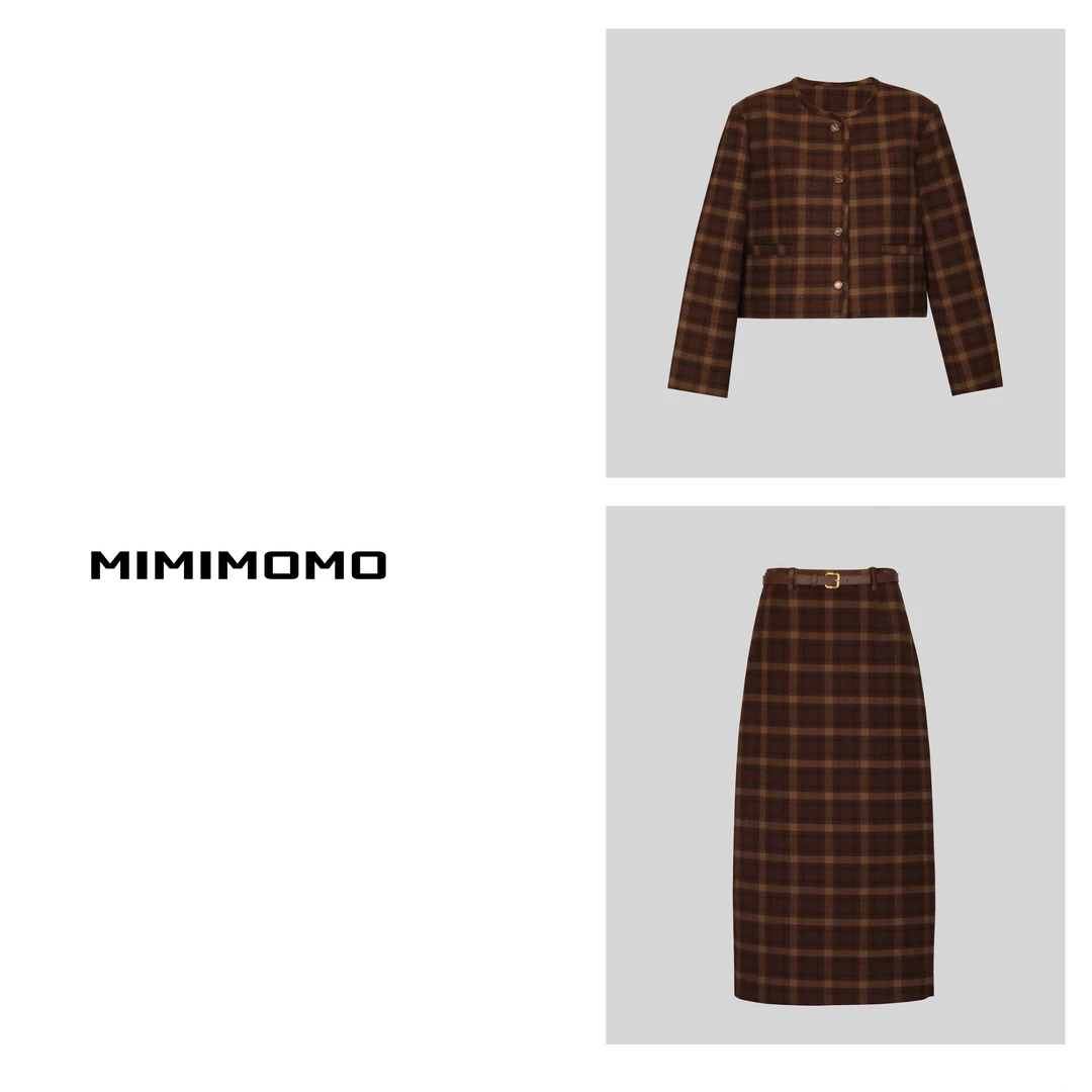 MIMO觅墨【糖炒栗子】格纹外套+半裙套装