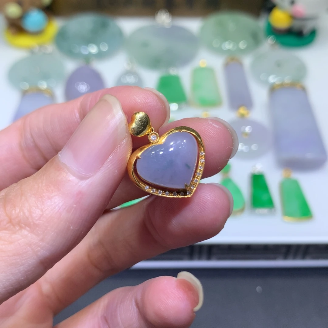 翡翠18K金镶嵌吊坠(不含链)