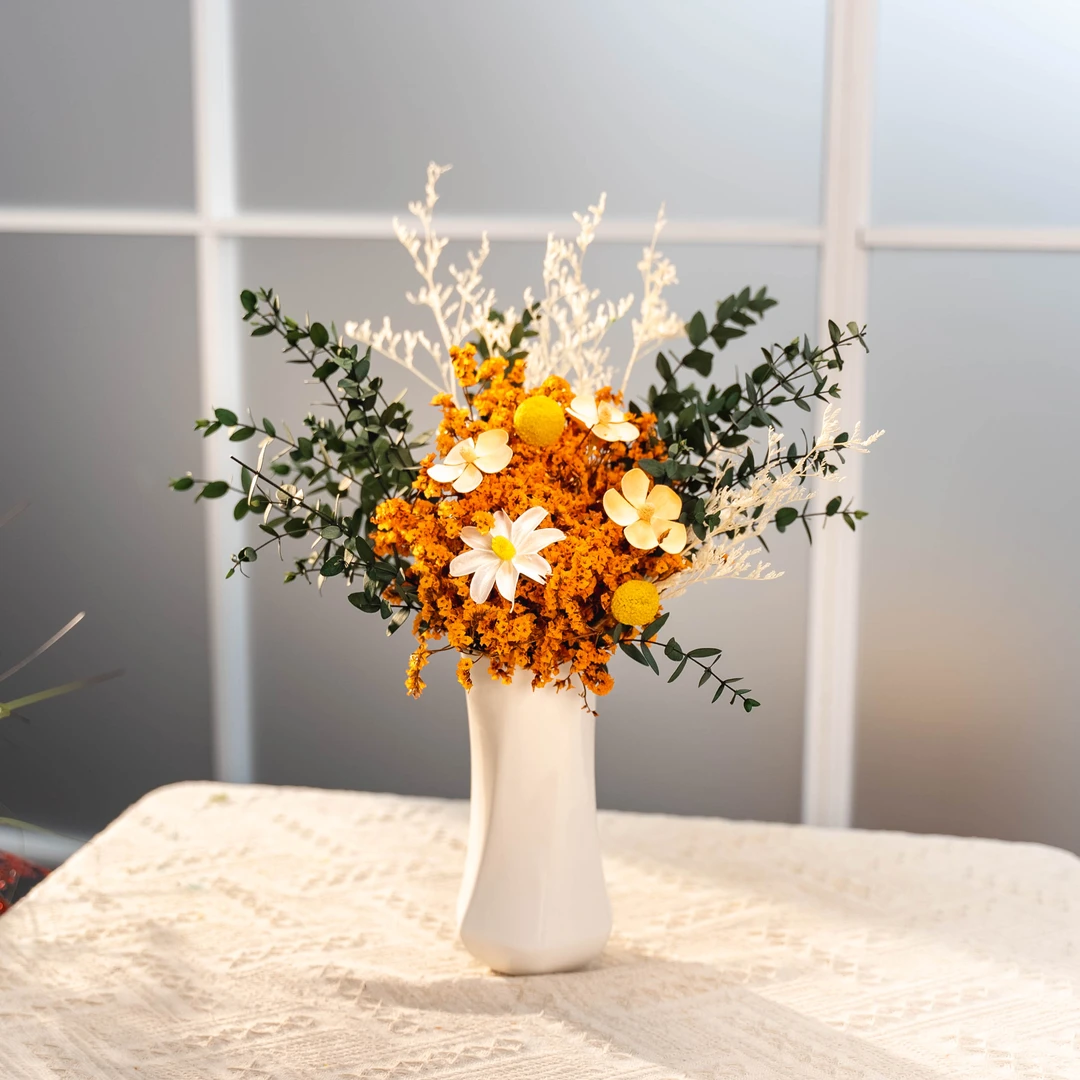 「暖橘」美式创意欧式样板房陶瓷玄关水晶花瓶干花永生花摆设