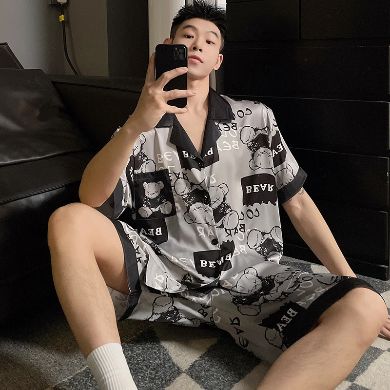 2025新款冰丝睡衣男士夏季短袖短裤夏天薄款青少年男生家居服套装