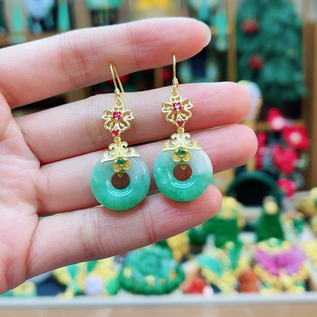 银S925镶嵌翡翠耳饰48小时鉴赏期1