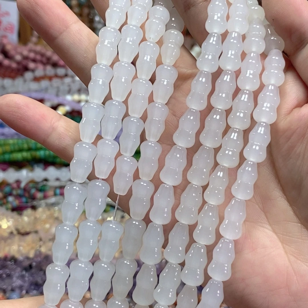 未镶嵌玛瑙/玉髓珠宝半成品白玉葫芦一条卡8*14mm