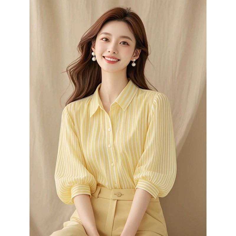 夏季法式绝美小高级感气质条纹衬衫女洋气时尚韩版宽松百搭上衣潮