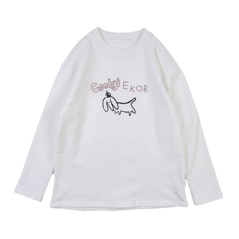 Y8479圆领长袖T恤磨毛印花长袖打底衫秋冬卡通