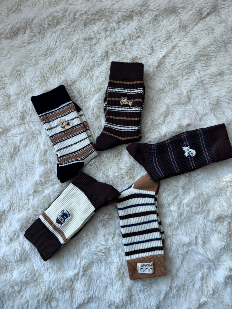 【有木socks】秋冬中筒堆堆袜微压棉袜时尚感复古感条纹袜