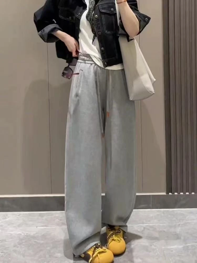 10686#运动裤子情侣款秋新款直筒阔腿宽松休闲长裤垂感薄款卫裤