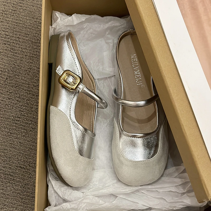 温柔风时尚银色包头半拖鞋女外穿2025夏季新款复古平底气质晚晚鞋