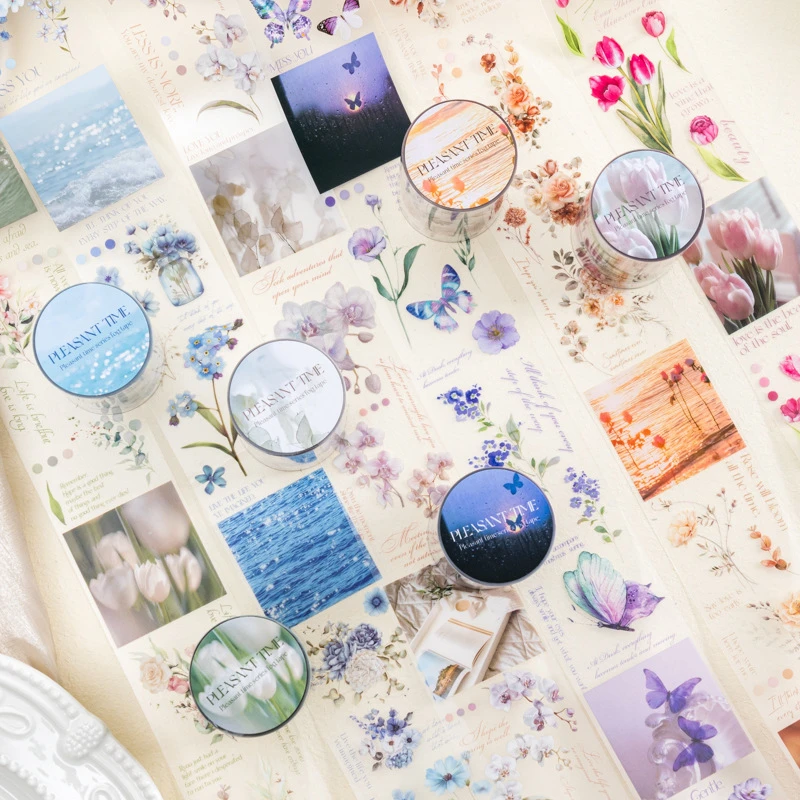 惬意的时光系列雾面PET胶带   手账花卉造景6款植物主题装饰DIY贴